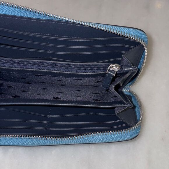 Kate Spade Wallet Leather Staci Blue White Colorblock Full Zip Continental - Picture 13 of 16